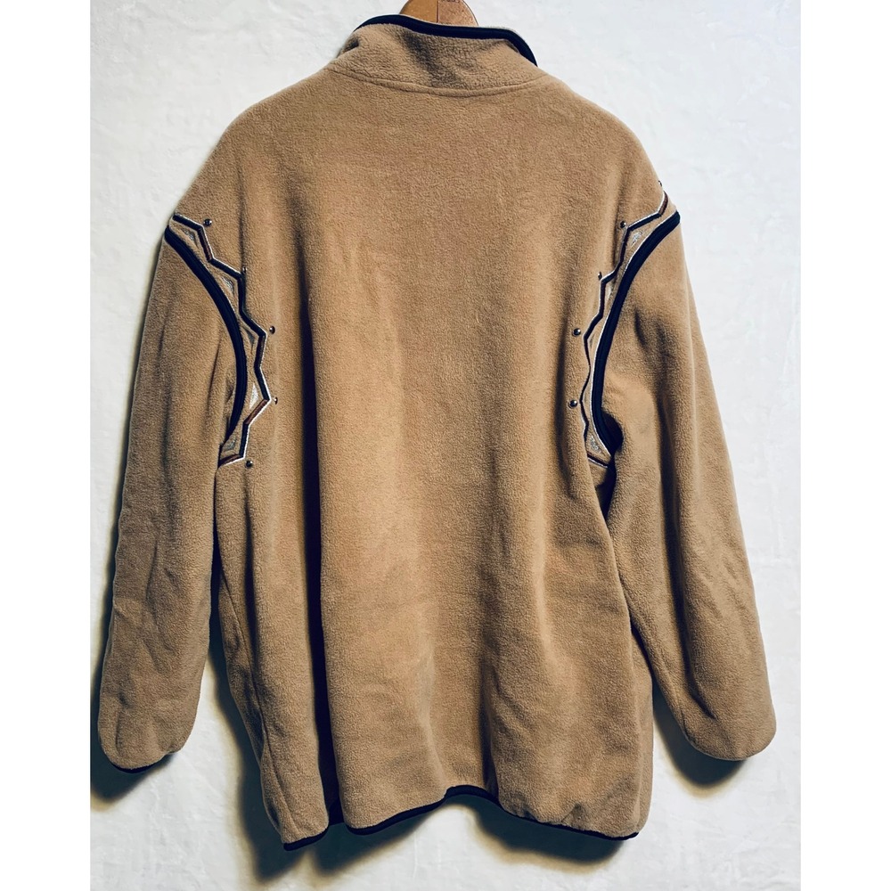 Bob Mackie Fleece Jacket Women XL Tan Wearable Art Western Studded Full Zip Mock - Picture 8 of 8